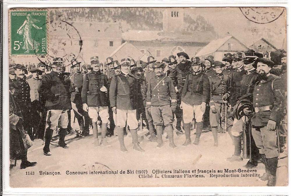 Briançon Concours International de Skis (1907) Officiers Italiens et Français au Mont Genèvre 